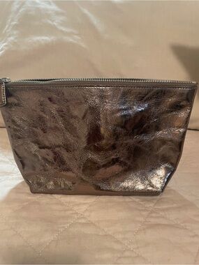 Madewell Metallic Leather Silver Cosmetic Pouch